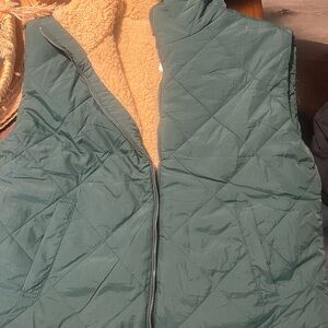 Blu Pepper Green Quilted Vest with Cream Sherpa Lining